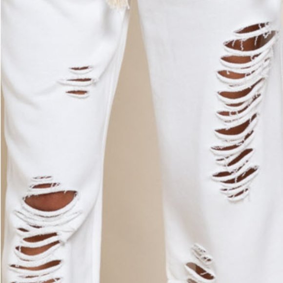 French Terry Joggers Distressed White - Picture 7 of 7